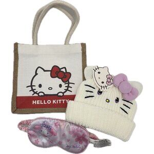 NEW Hello Kitty Friends Beanie Hat Cap Forever 21 Bonus Jute Bag Sleep Mask Core